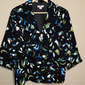 Cato Geometric Abstract Jacket Blazer Women Size 14 Black Green Lined Office